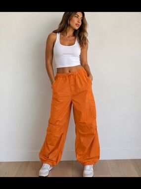 TNA Aritzia Orange Parachute Cargo Pants